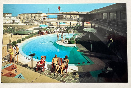 Caribbean Motel 1960's Postcard, Pool & Shuffleboard Court, Wildwood Crest, New Jersey - 1960s