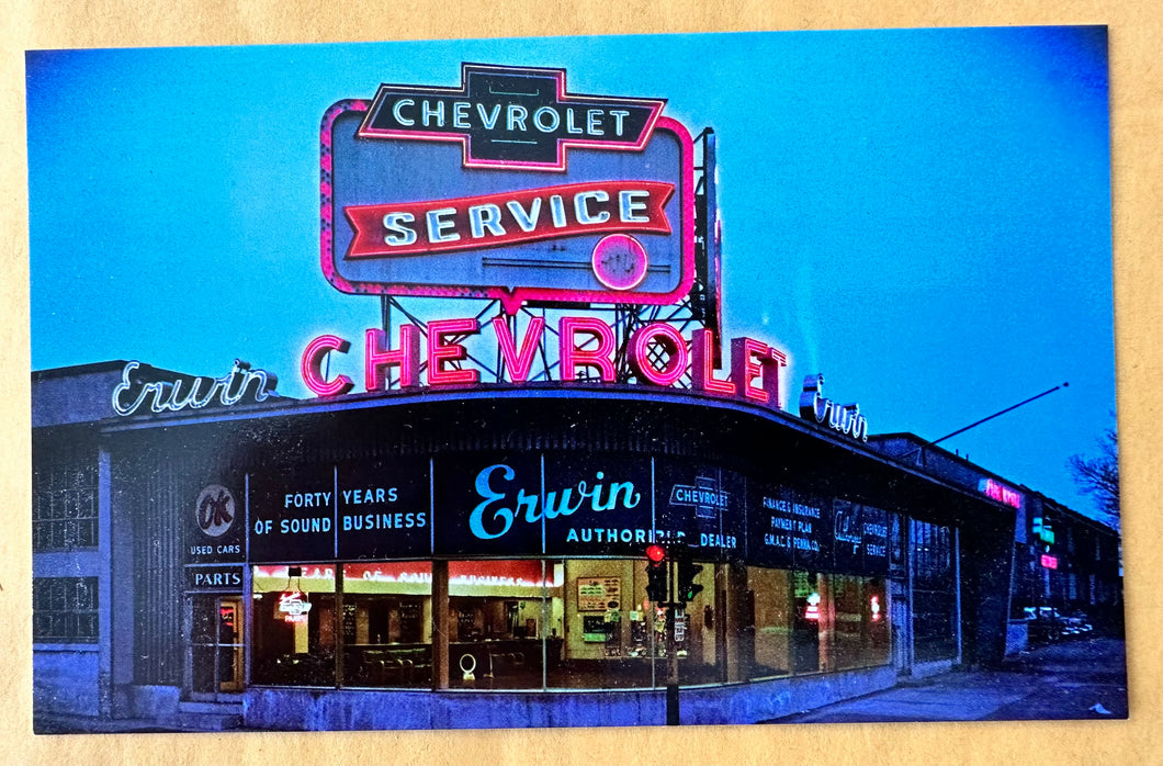 Erwin Chevrolet Car Dealership 1950's Postcard, Philadelphia PA