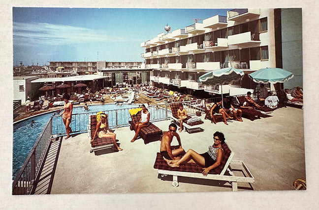 Pan American Motor Inn, 1960's Postcard of the Sundeck & Pool, Wildwood Crest, NJ