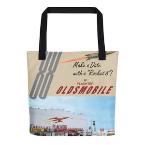1959 Oldsmobile with Rocket 8 Engine ad from Plachter Oldsmobile - Tote Bag