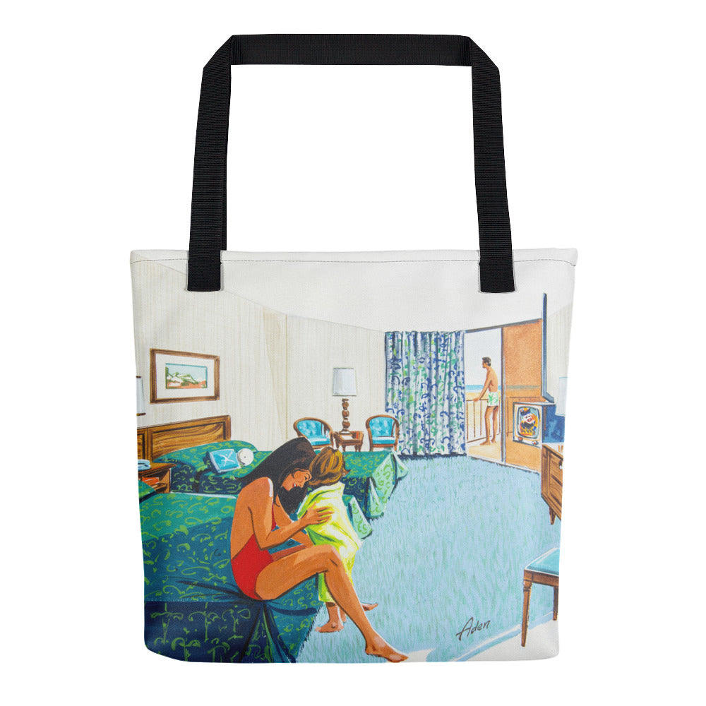 Motel Room with a young family. 1960's artwork. - Tote Bag