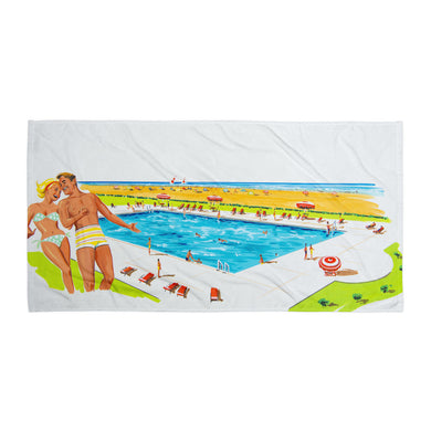 Retro Couple by the Pool - Beach Blanket